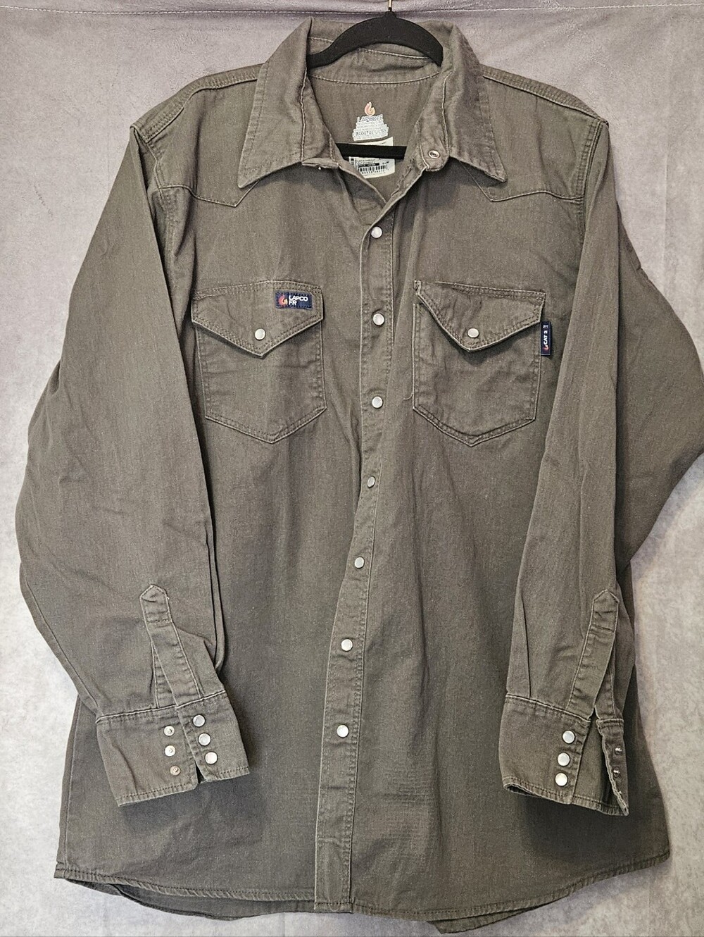 LAPCO FR Mens XL-Long Flame Resistant Pearl Snap Western Work Shirt CAT 2
